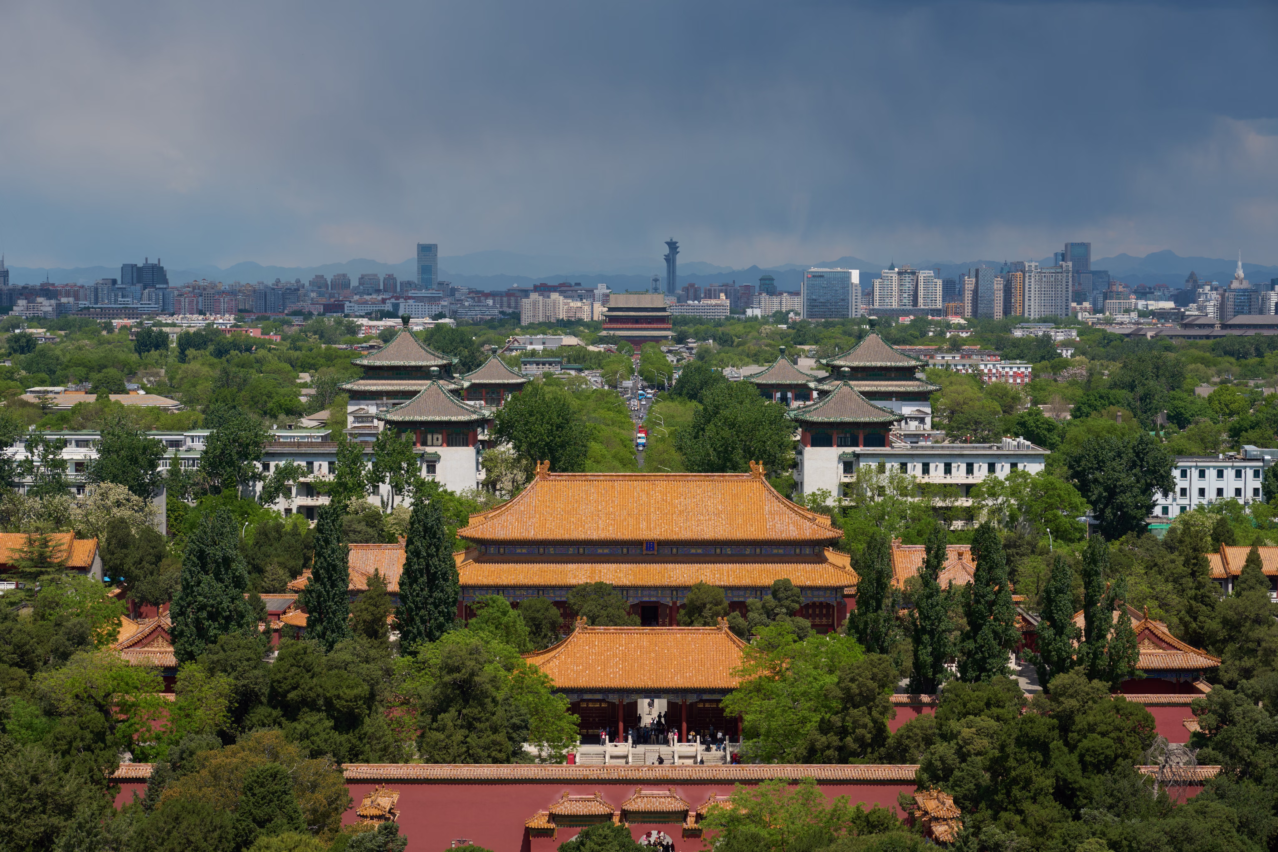 Looking north from Jingshan on a clear day towards the Olympic Tower and rain clouds